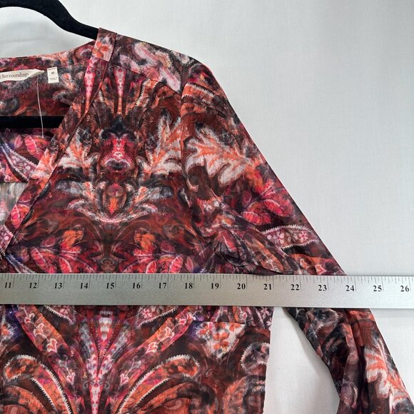 Soft Surroundings Top Sz M Tasha Sheer Tunic Tapestry Floral Paisley Burgundy - Picture 8 of 10